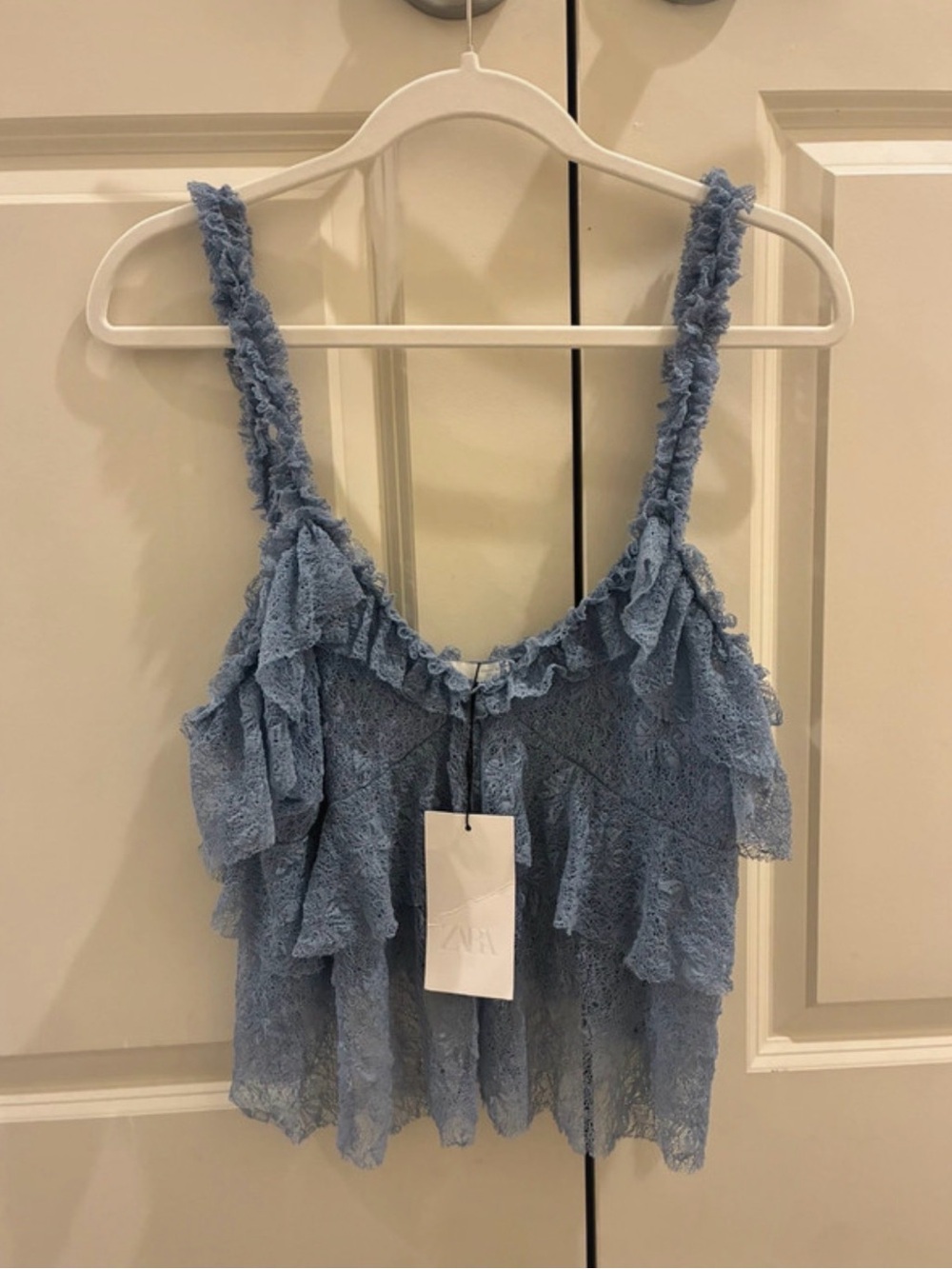 Zara Light Blue Lace Ruffle Tank Top
